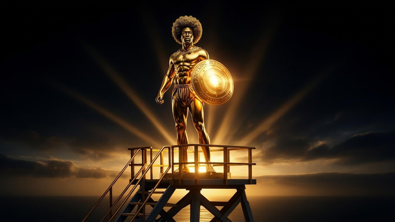 The Golden Lifeguard standing watch